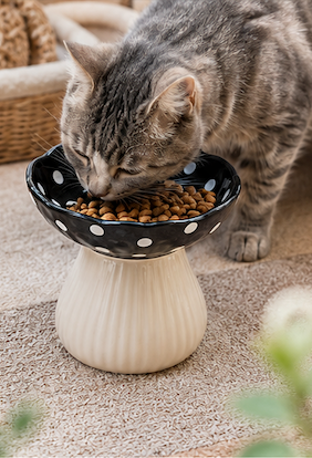 Whimsical Mushroom Raised Cat Bowl