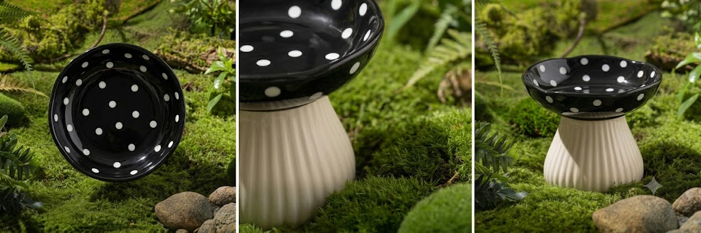 Whimsical Mushroom Raised Cat Bowl